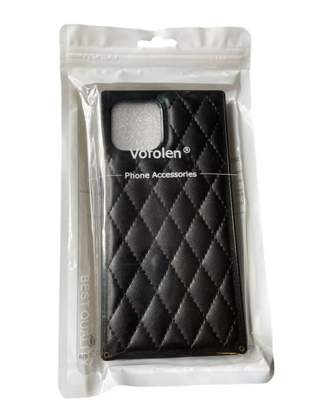 Black Quilted Leather‑Style Phone Case – Diamond Stitch Pattern, Camera Cutout